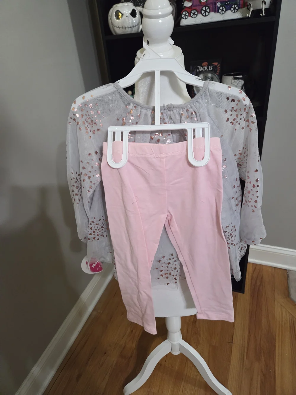 Nannette Girls Gray Blouse with Pink Glitter Accents